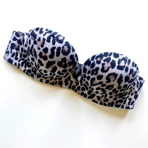 Victoria Secret Bombshell Add-2-Cups Push-Up Bra Leopard 32B Strapless Bra Satin